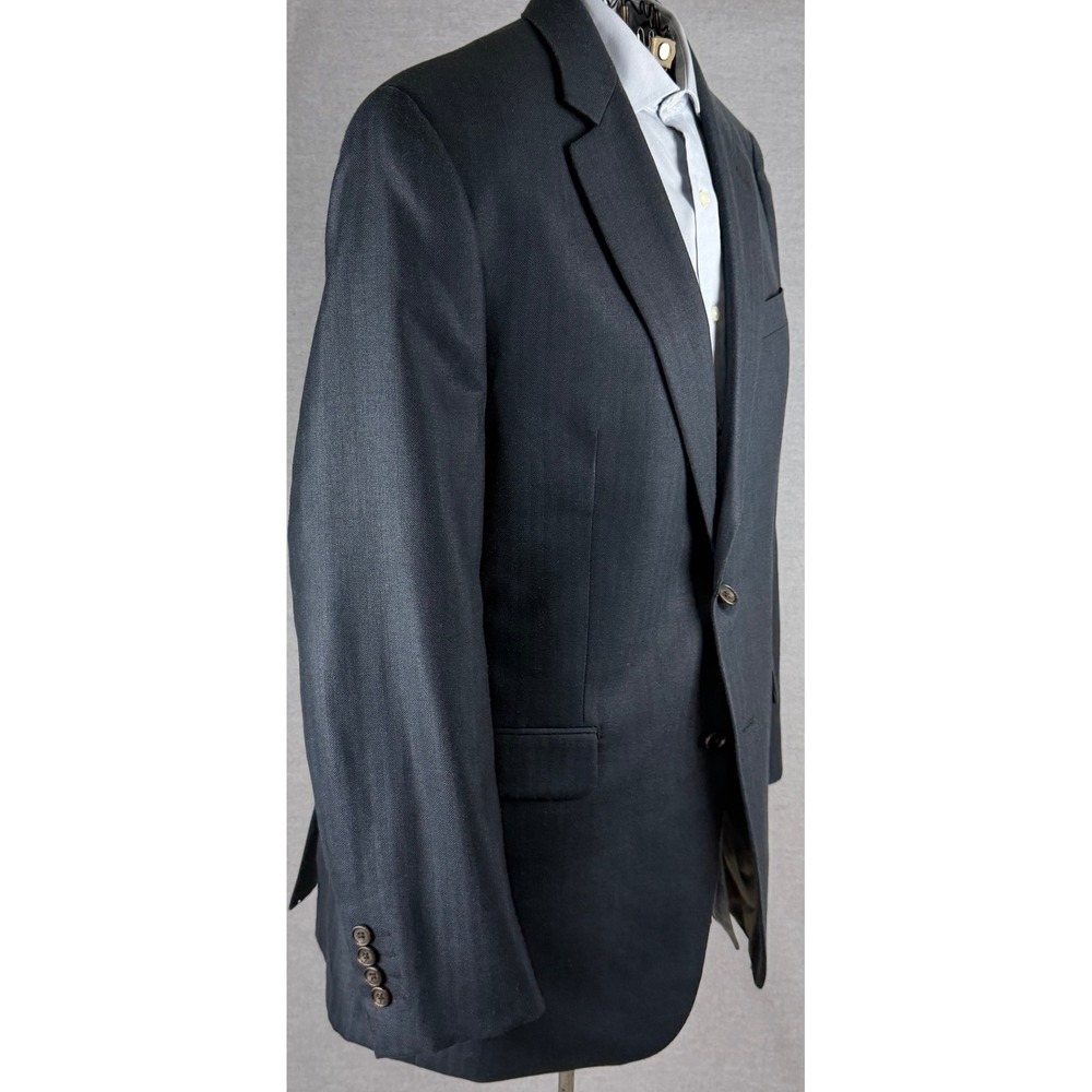 Ralph Lauren Mens 42L Silk Wool Blazer Sport Coat Navy Herringbone 2-Button